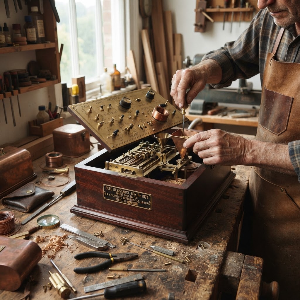 Vintage Patinated Copper Victorian Telegraphic Wheatstone Bridge Seed Resistance-Box — step 4