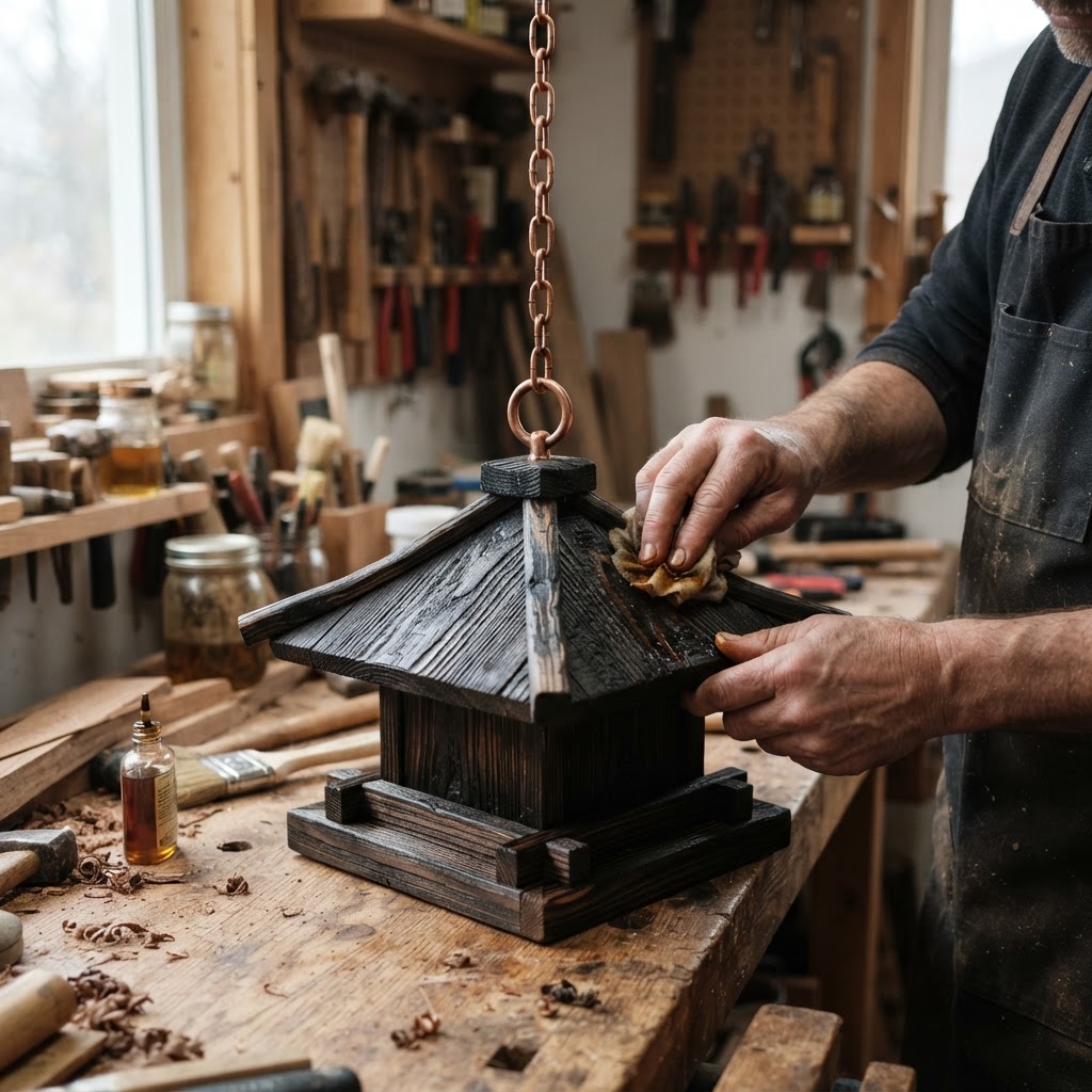 Wabi-Sabi Charred Shou Sugi Ban Pagoda Feeder — step 4