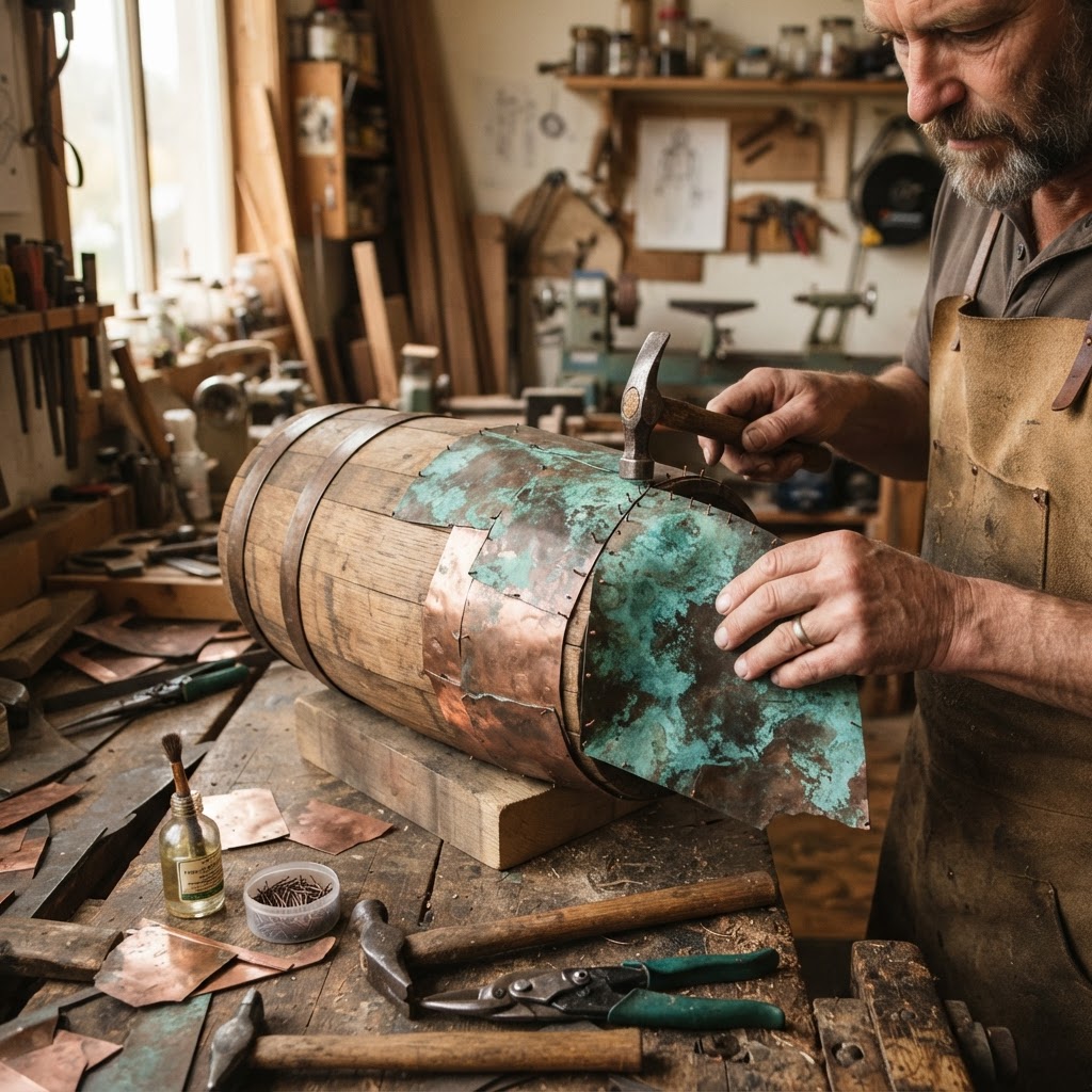 Vintage Patinated Copper Diving Suit Weighted Air Tank Seed Reservoir — step 3