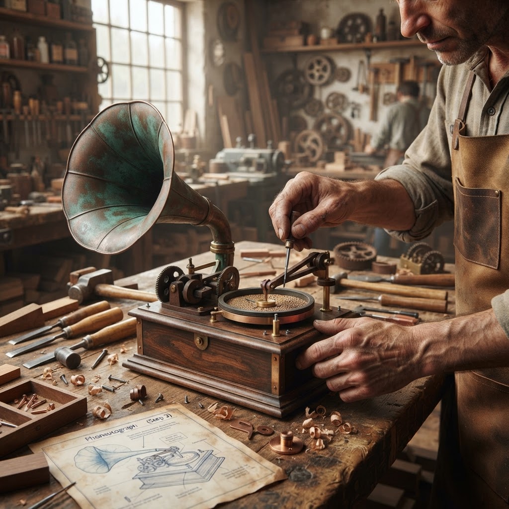 Vintage Patinated Copper Victorian Phonautograph Seed Recorder — step 3