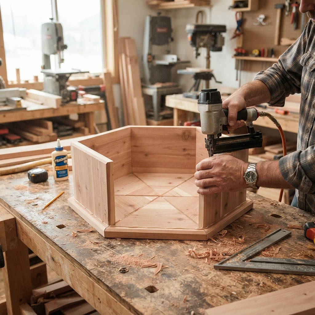 Hexagonal Hanging Gazebo Feeder with Shingled Roof — step 1