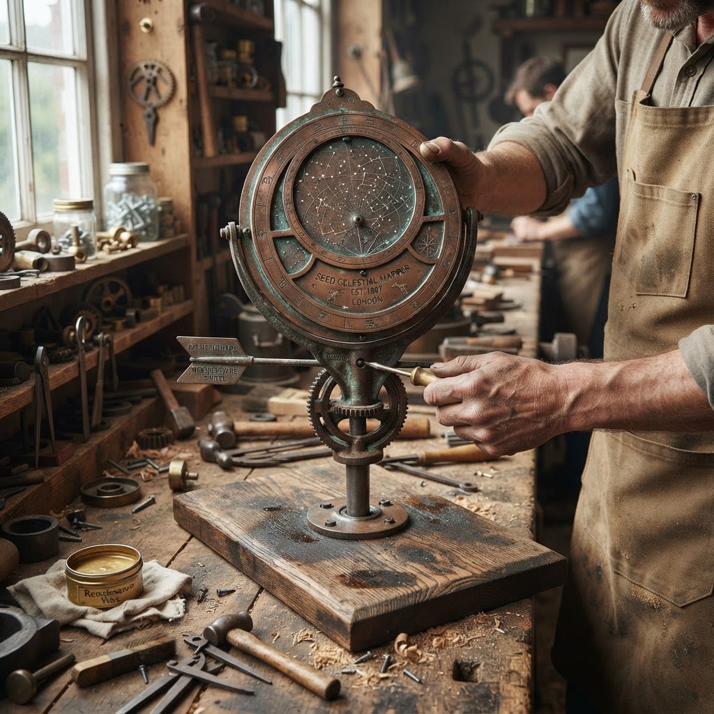 Vintage Patinated Copper Victorian Astrolabe Seed Celestial Mapper — step 4