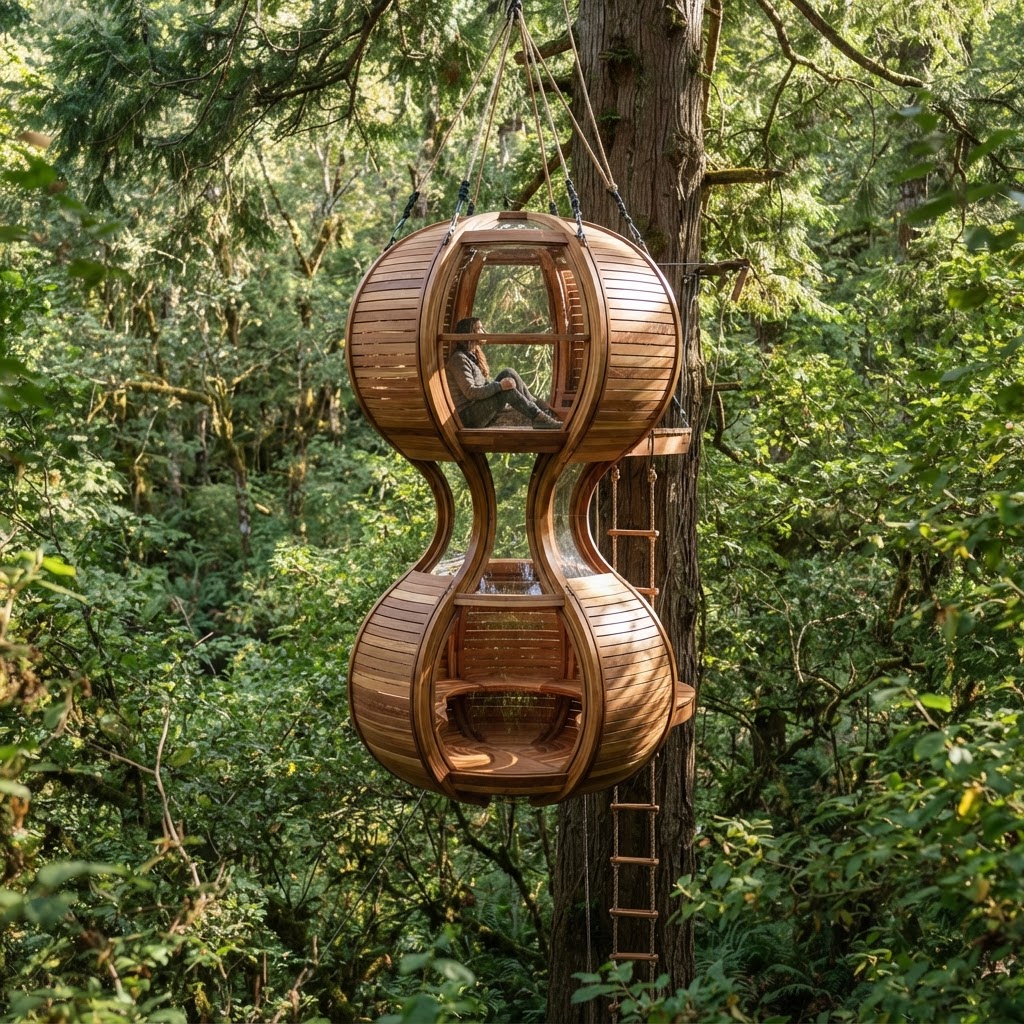 Suspended Hourglass Sand-Timer Observation Pod