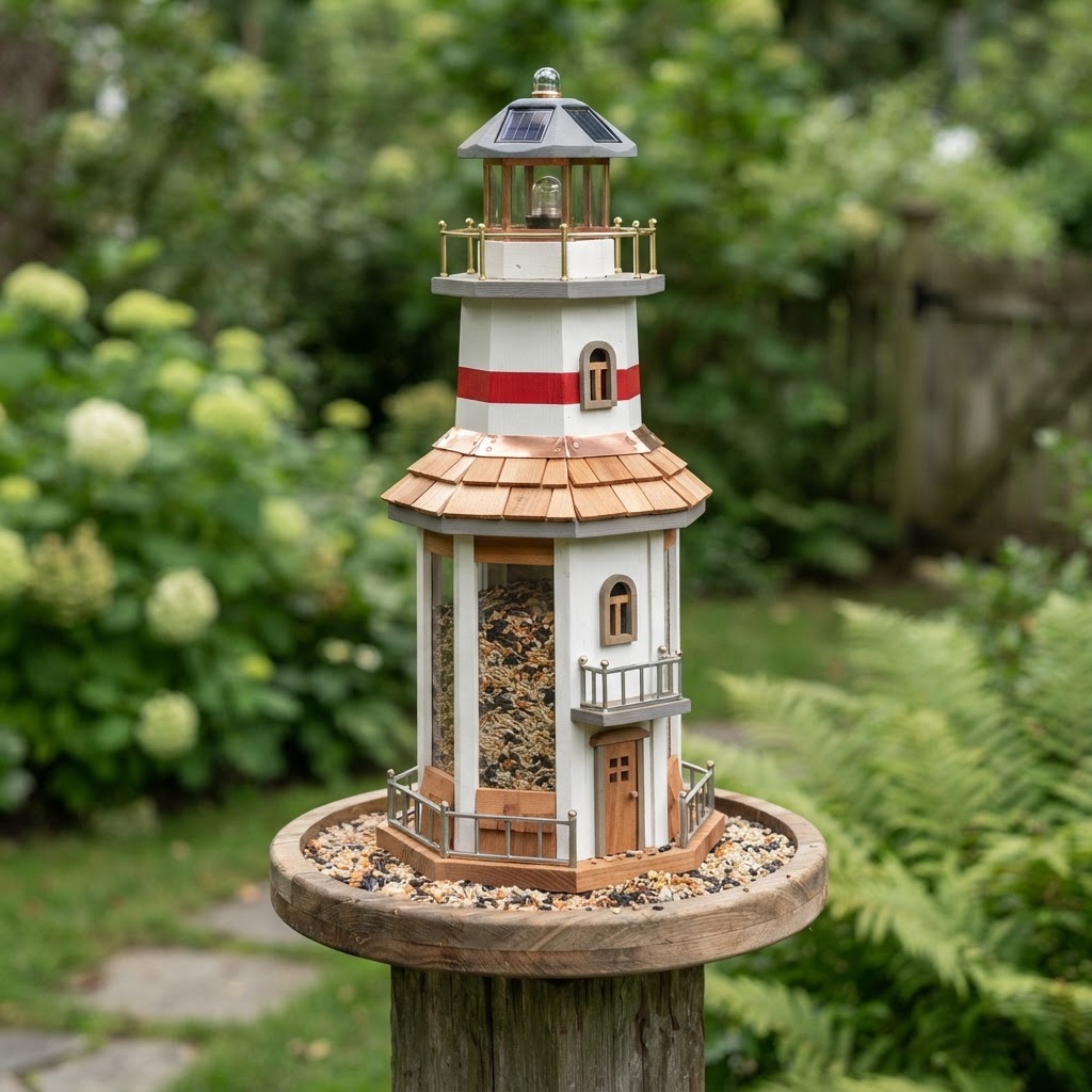 Maritime Lighthouse Solar-Beacon Bird Feeder
