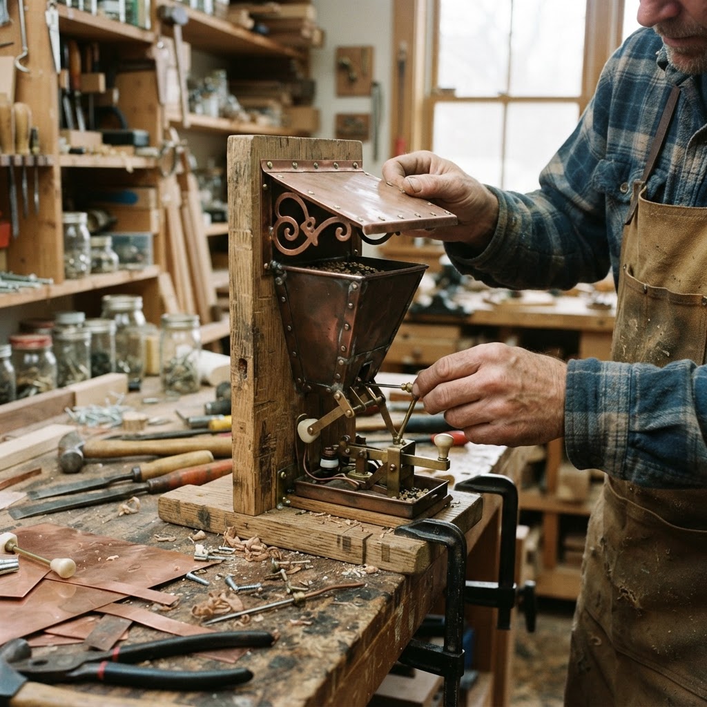 Vintage Patinated Copper Victorian Telegraph Key Seed Tapper — step 3