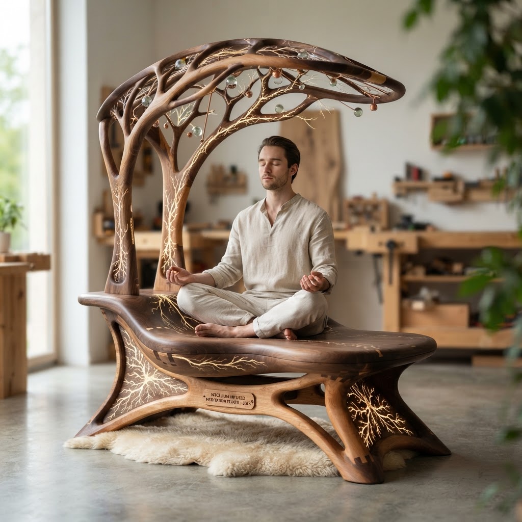 Bespoke Treetop Dendritic Mycelium-Infused Phyto-Molecular Sap-Flow Canopy Radiance-Mapping Meditation Plinth