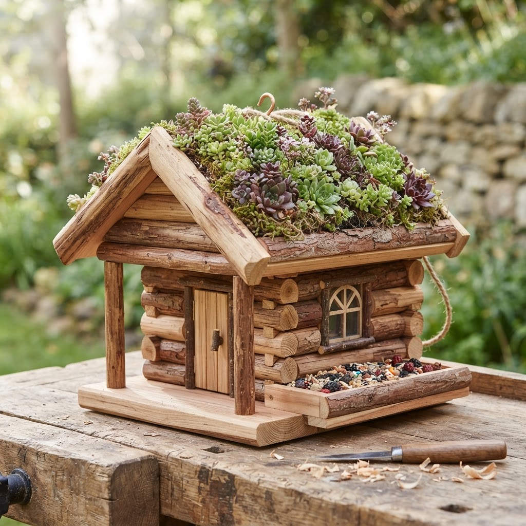 Scandinavian Hygge Log Cabin Bird Feeder