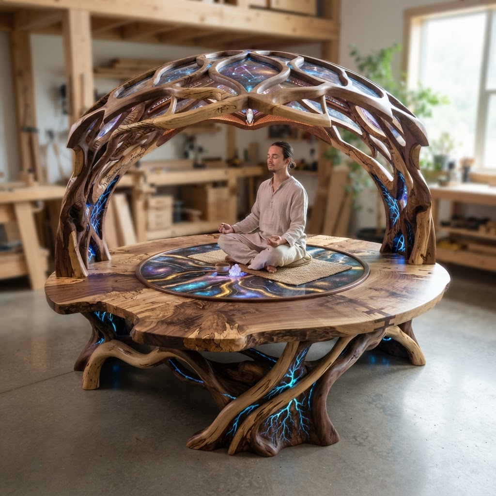 Bespoke Treetop Dendritic Mycelium-Infused Phyto-Crystalline Sap-Flow Canopy Nebula-Tracing Meditation Plinth