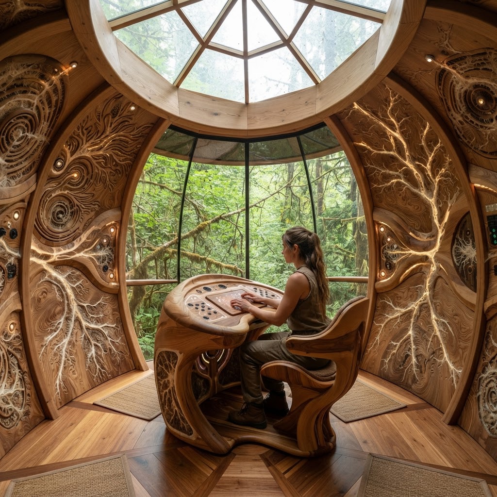 Bespoke Treetop Dendritic Mycelium-Infused Haptic Echo-Mapping Chamber