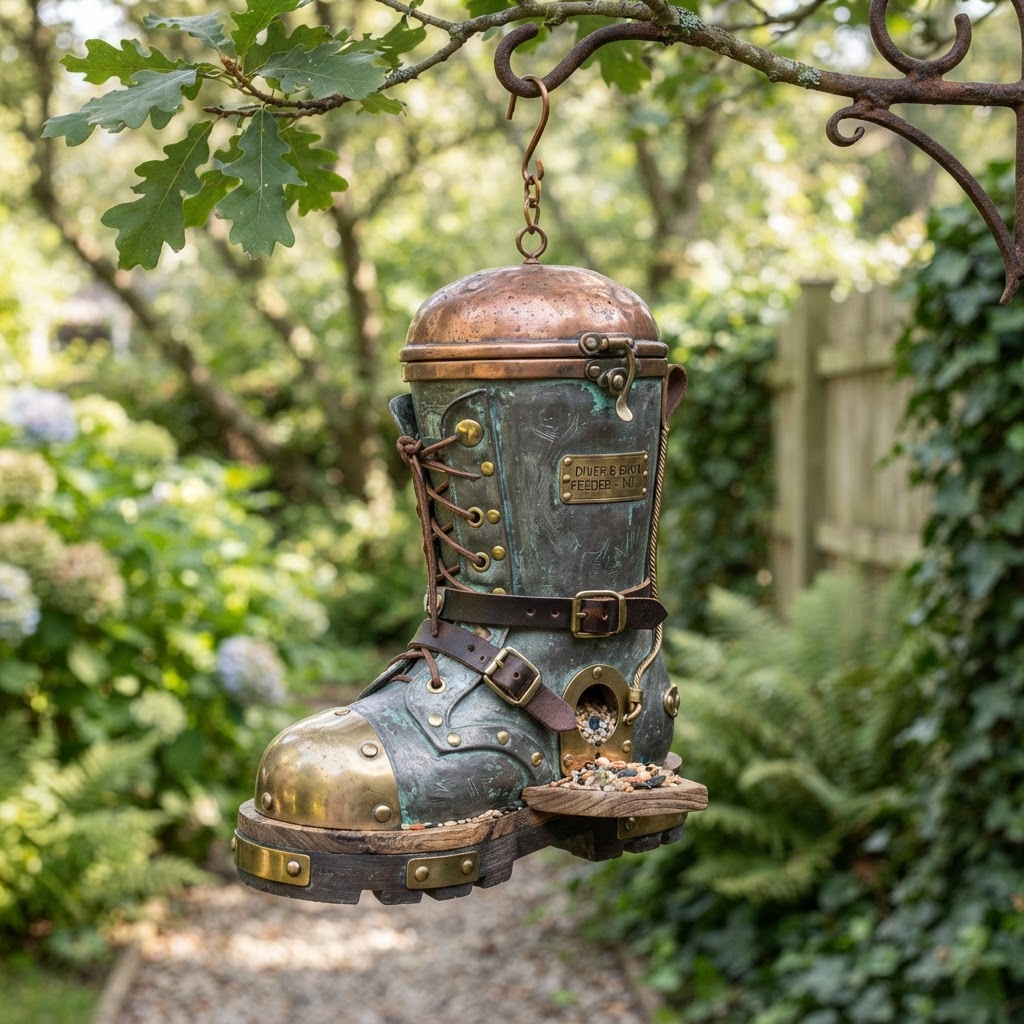 Vintage Patinated Copper Diving Suit Weighted Lead-Boot Seed Perch