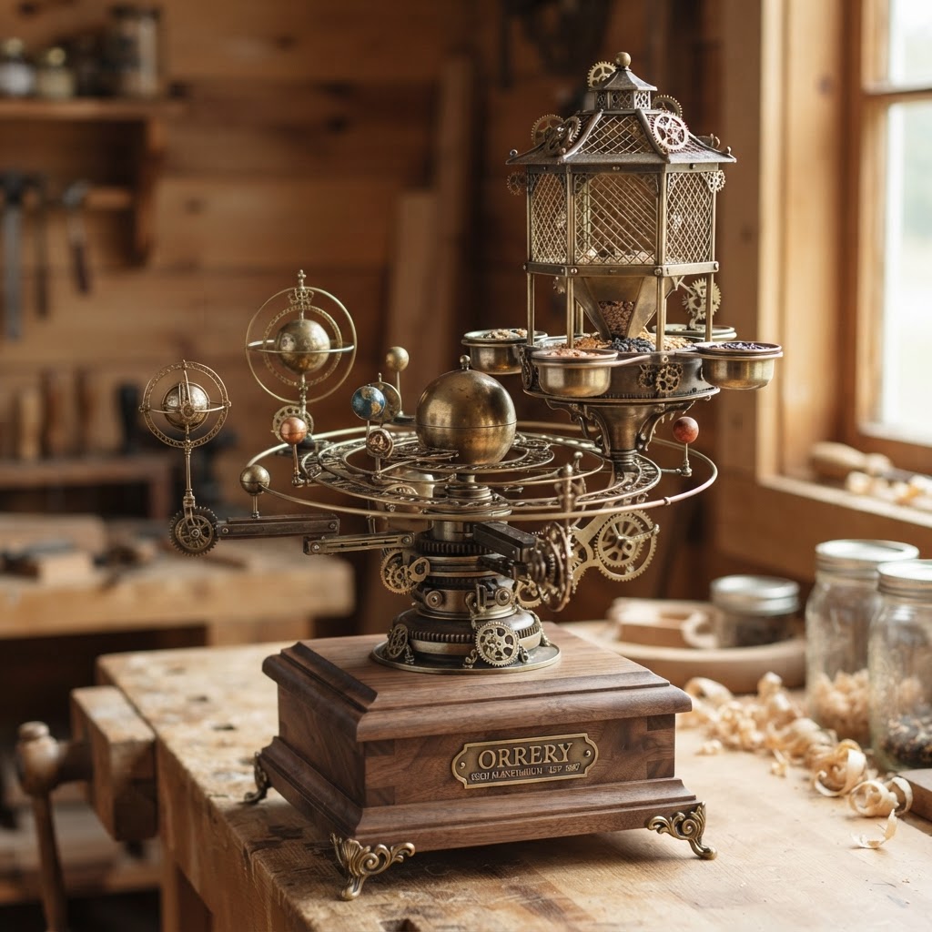 Steampunk Victorian Brass Orrery Seed Planetarium