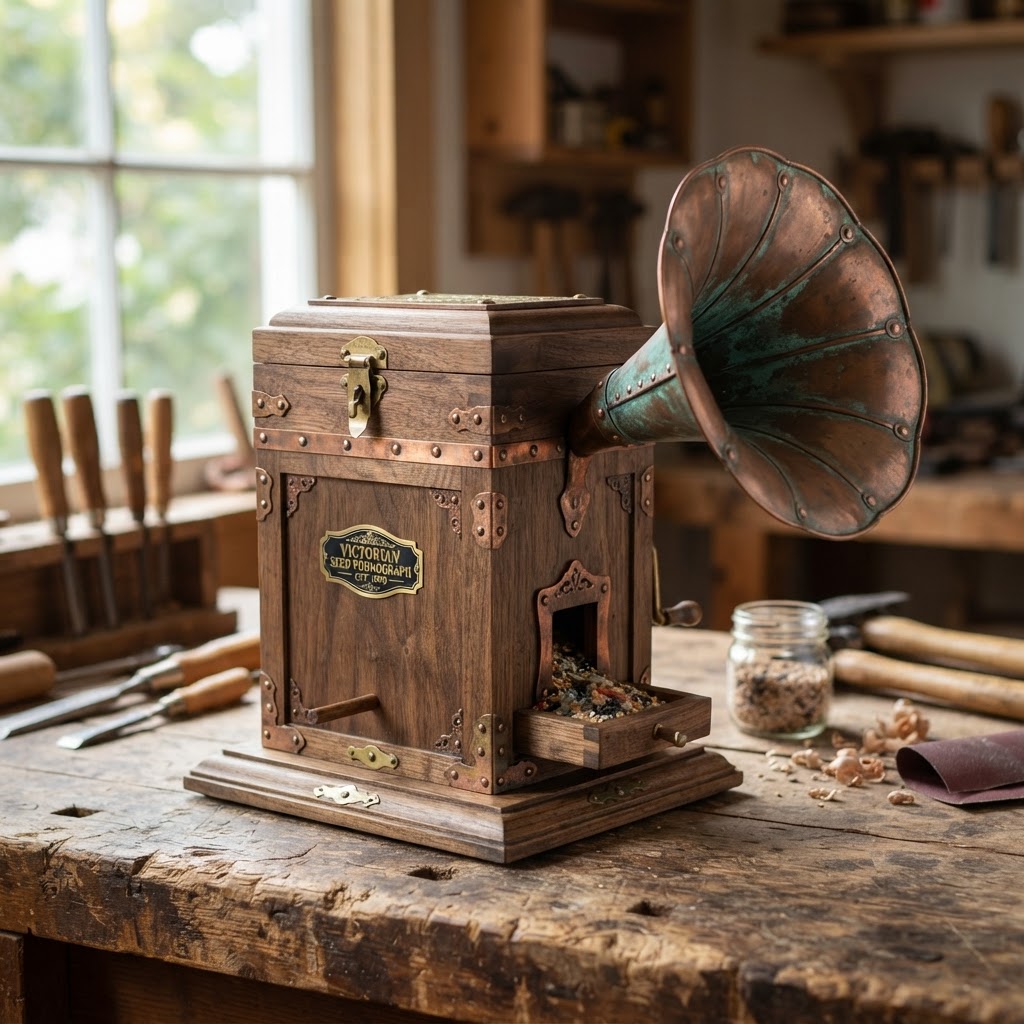 Vintage Patinated Copper Victorian Gramophone Seed Phonograph