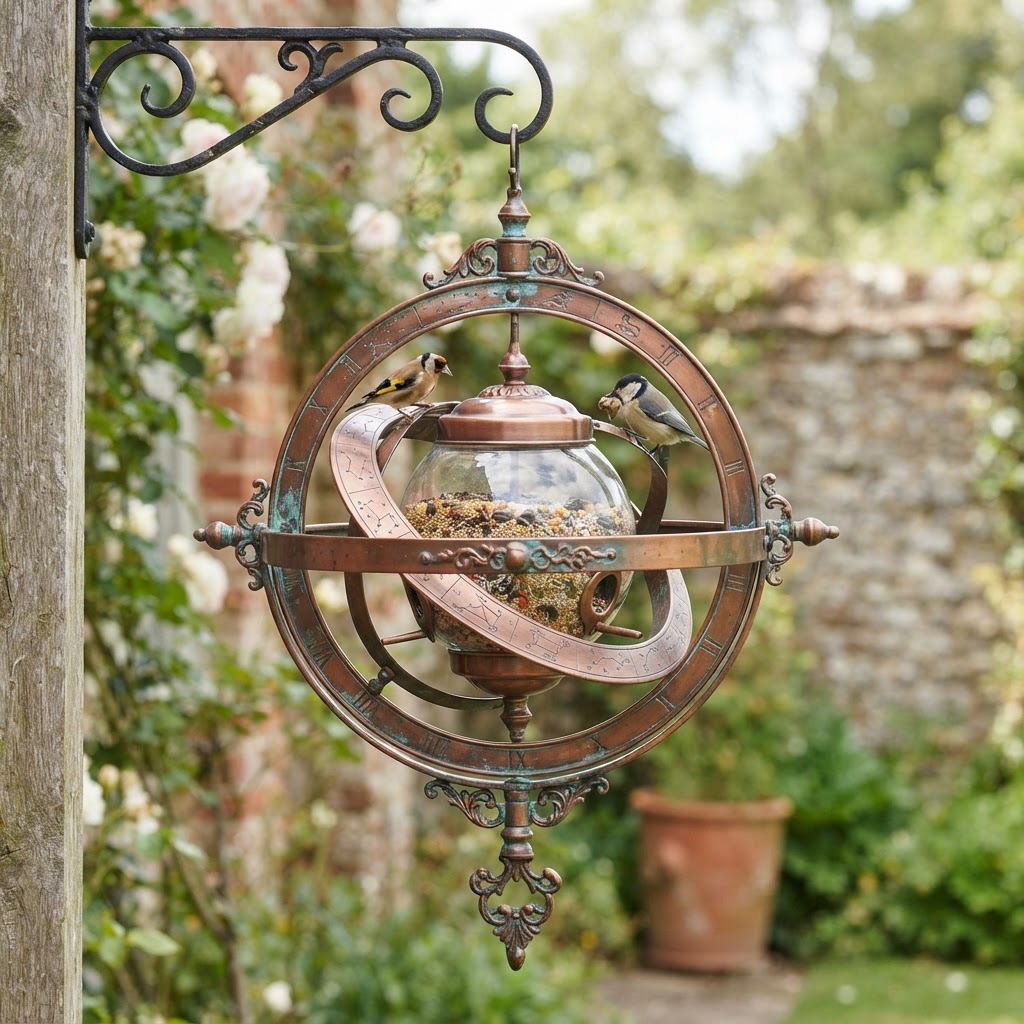 Vintage Patinated Copper Victorian Armillary Sphere Seed Orbit
