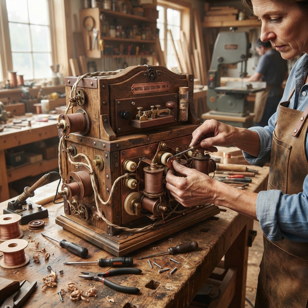 Vintage Patinated Copper Victorian Telegraphic Morse Code Seed Station — step 4