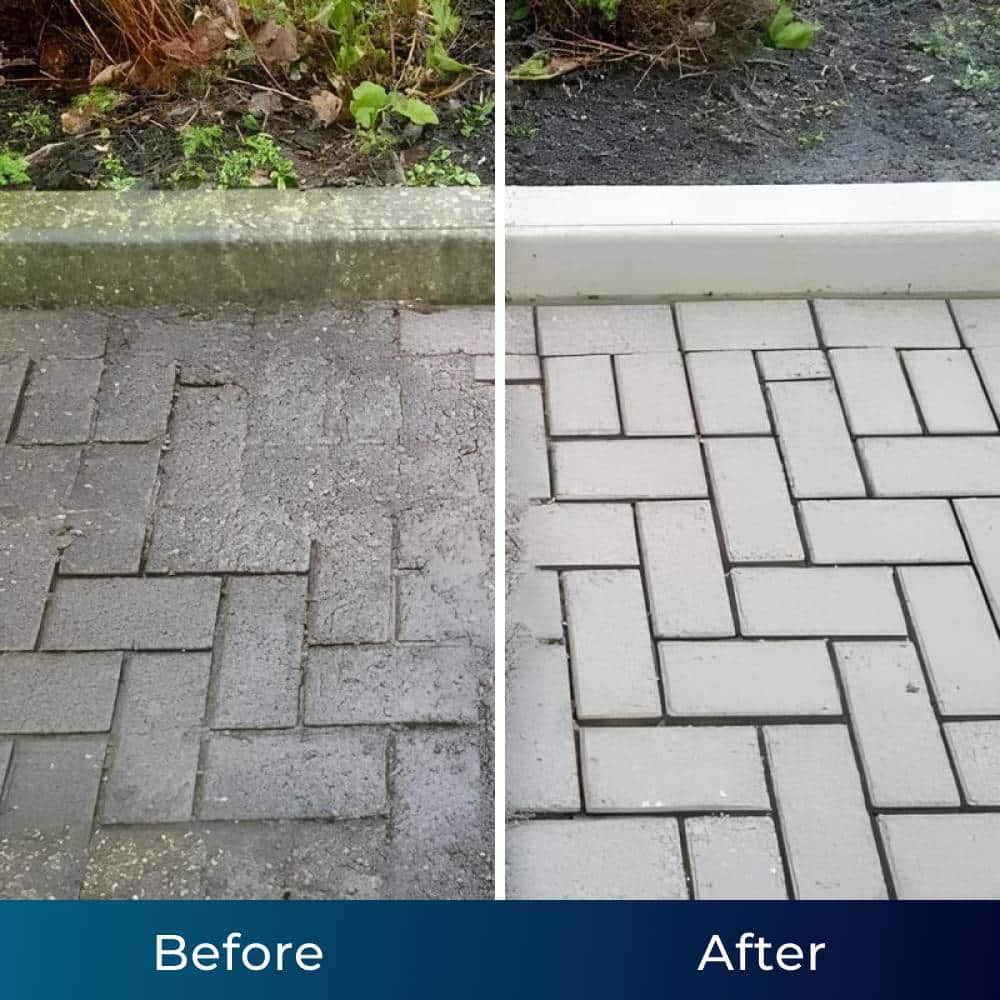 Patio surface before and after cleaning