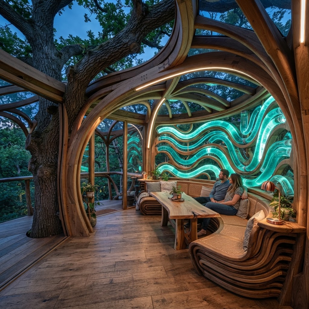 Bespoke Treetop Dendritic Bioluminescent Algae Bio-Reactor Lounge