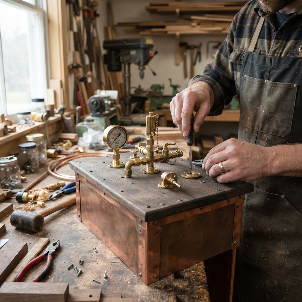 Vintage Patinated Copper Victorian Steam Engine Seed Boiler — step 2