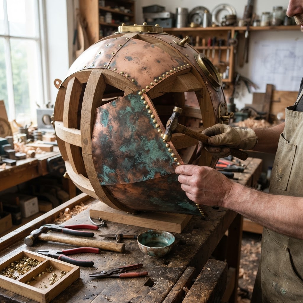Vintage Patinated Copper Diving Bell Seed Chamber — step 2