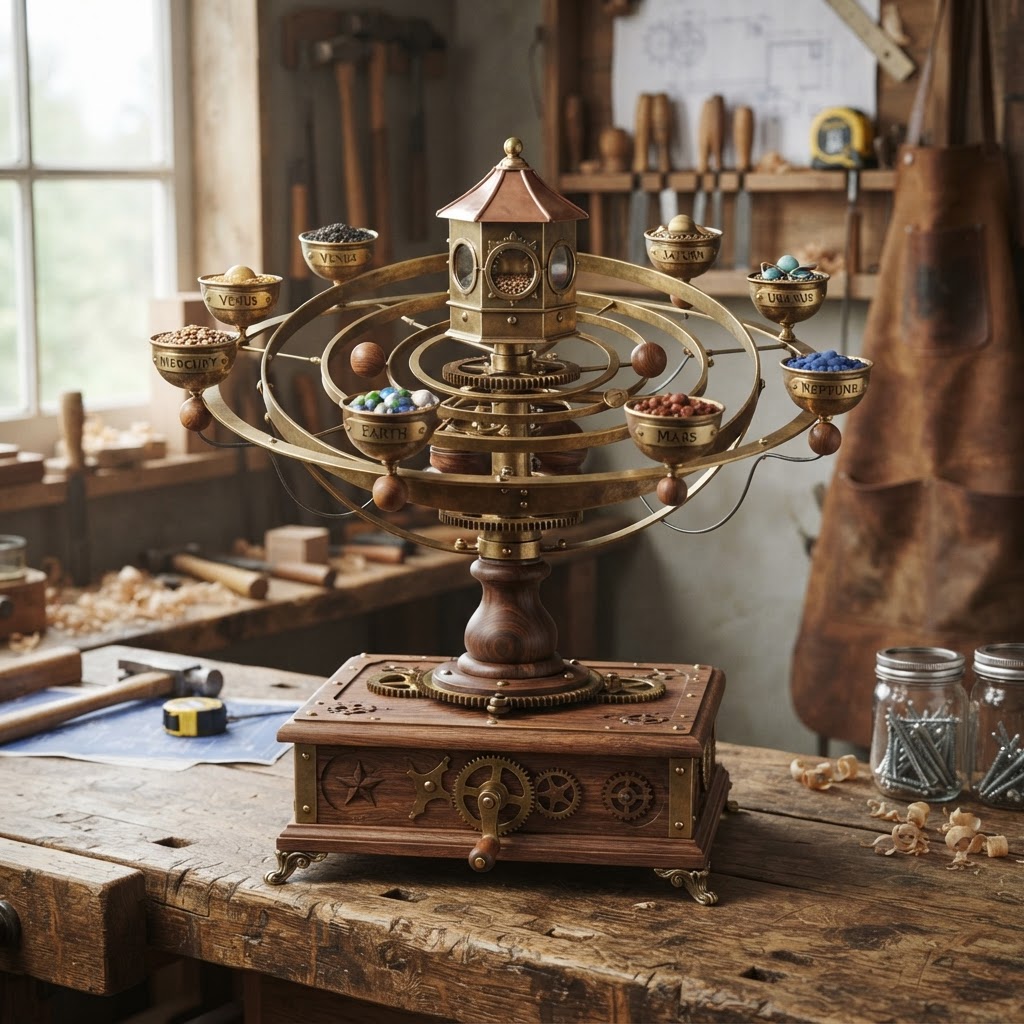 Steampunk Victorian Brass Orrery Seed Planetarium