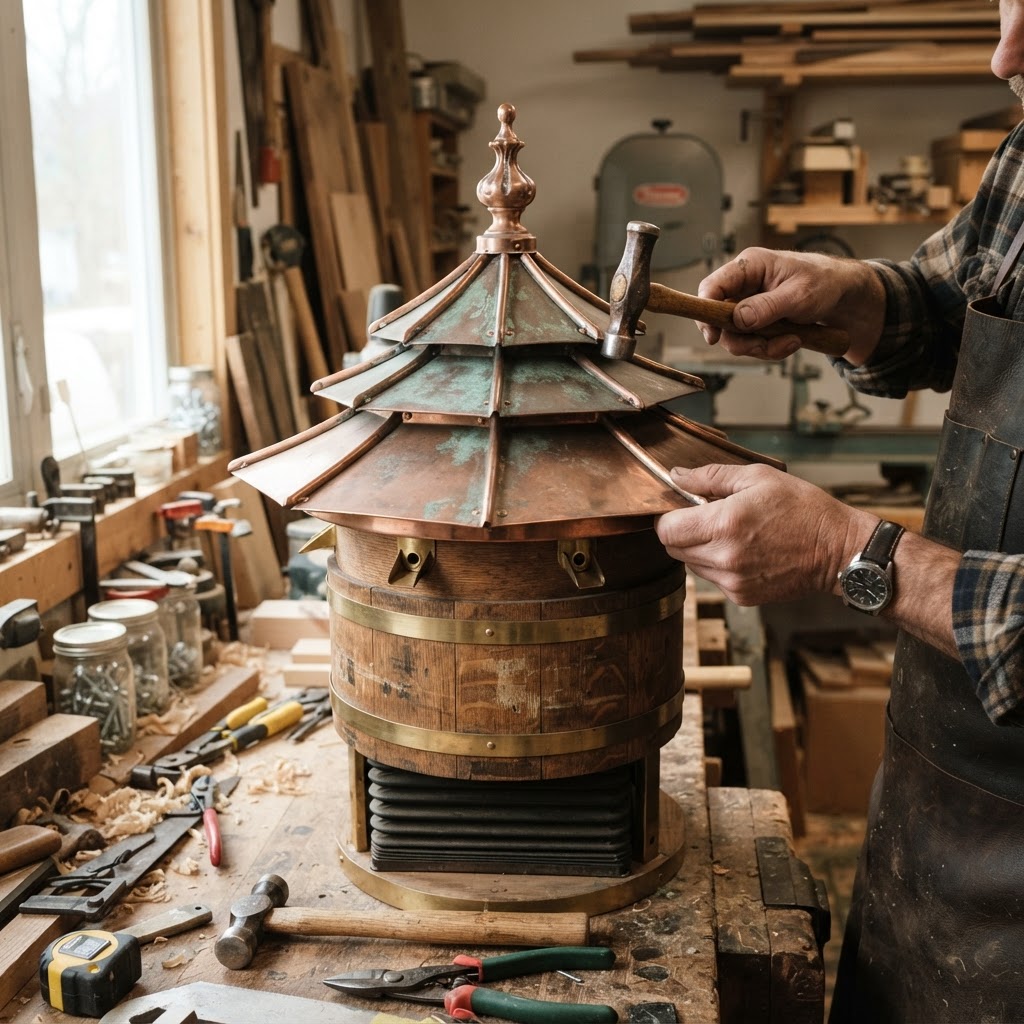 Vintage Patinated Copper Accordion Bellows Seed Silo — step 3