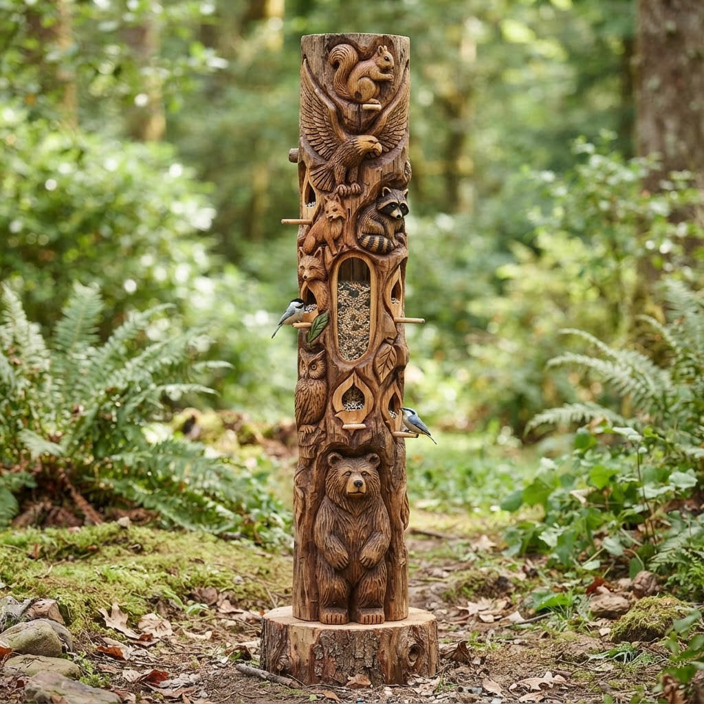 Enchanted Hollow Log Totem Pole Feeder