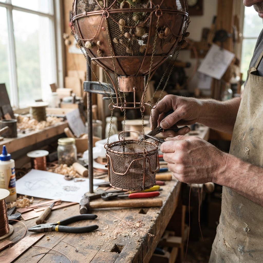 Vintage Patinated Copper Hot Air Balloon Seed Orb — step 2