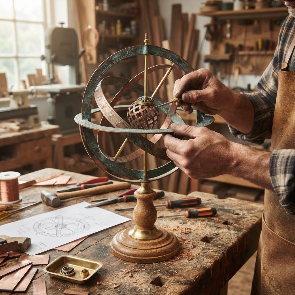 Vintage Patinated Copper Celestial Armillary Sphere Seed Globe — step 3
