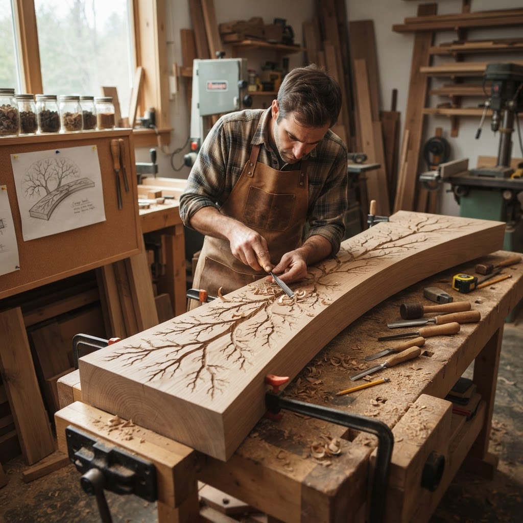 Bespoke Treetop Dendritic Mycelium-Infused Phyto-Refractive Sap-Flow Canopy Bioluminescent Star-Charting Reading Bench — step 1