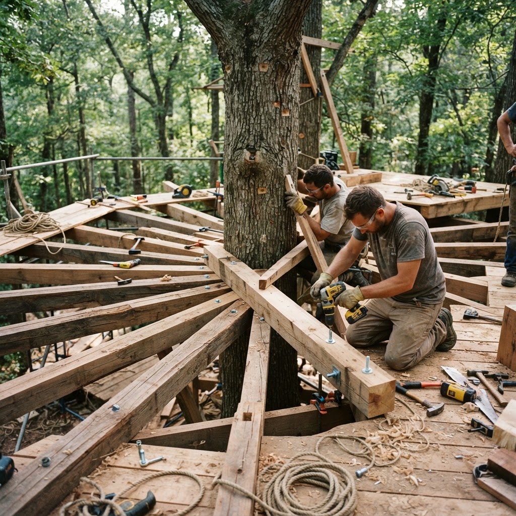 Bespoke Treetop Dendritic Mycelium-Infused Phyllotaxis Spiral Observatory — step 1