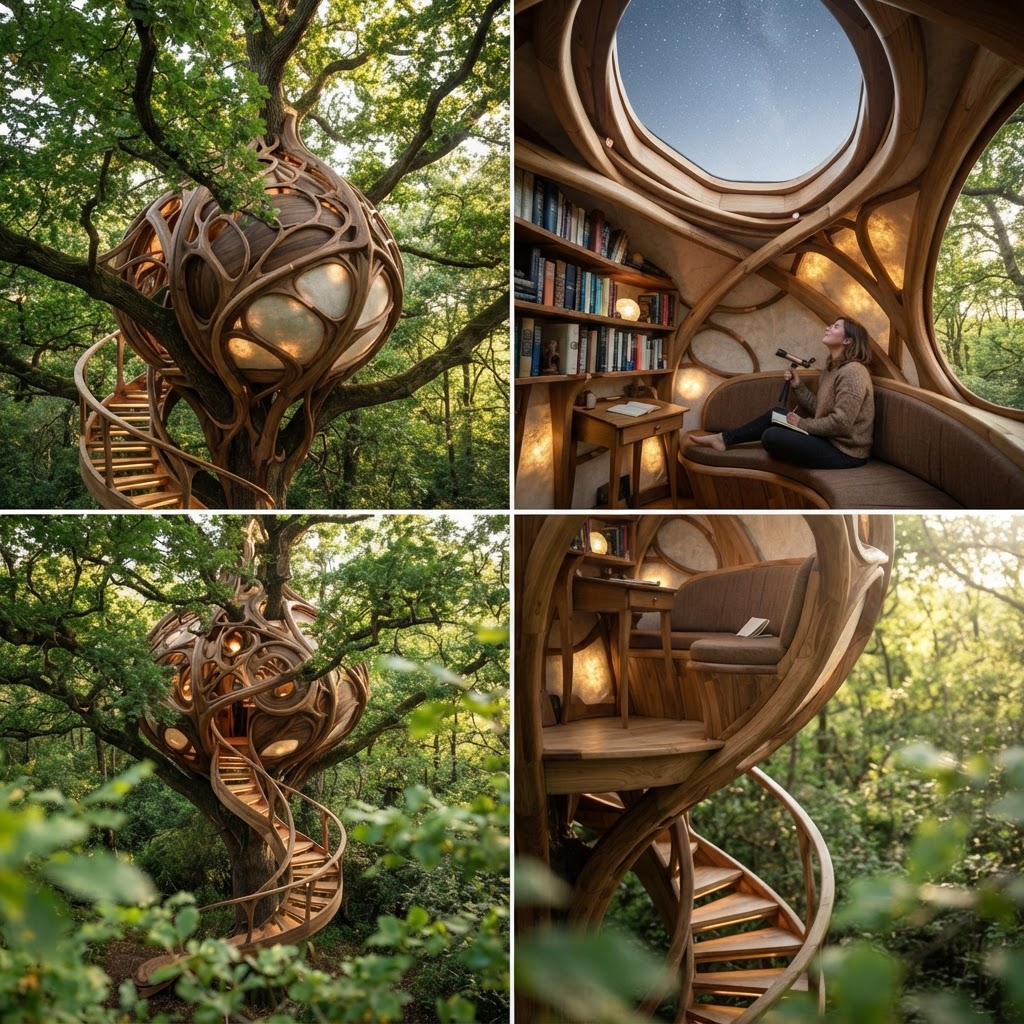 Bespoke Treetop Dendritic Mycelium-Infused Phyto-Scalar Sap-Flow Canopy Zenith-Tracking Reading Nook