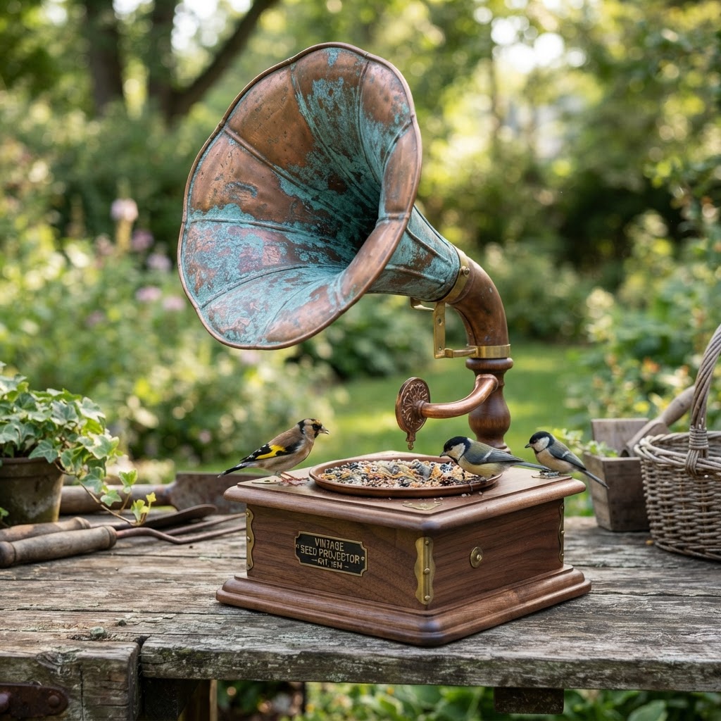 Vintage Patinated Copper Phonograph Horn Seed Projector
