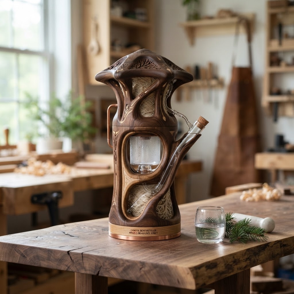 Bespoke Treetop Dendritic Mycelium-Infused Phyto-Gravimetric Sap-Flow Canopy Dew-Distillation Carafe