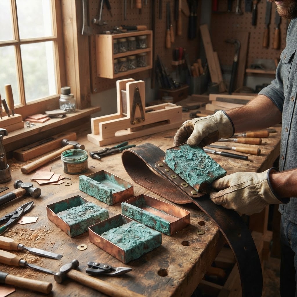 Vintage Patinated Copper Diving Suit Weighted Belt Seed Dispenser — step 2