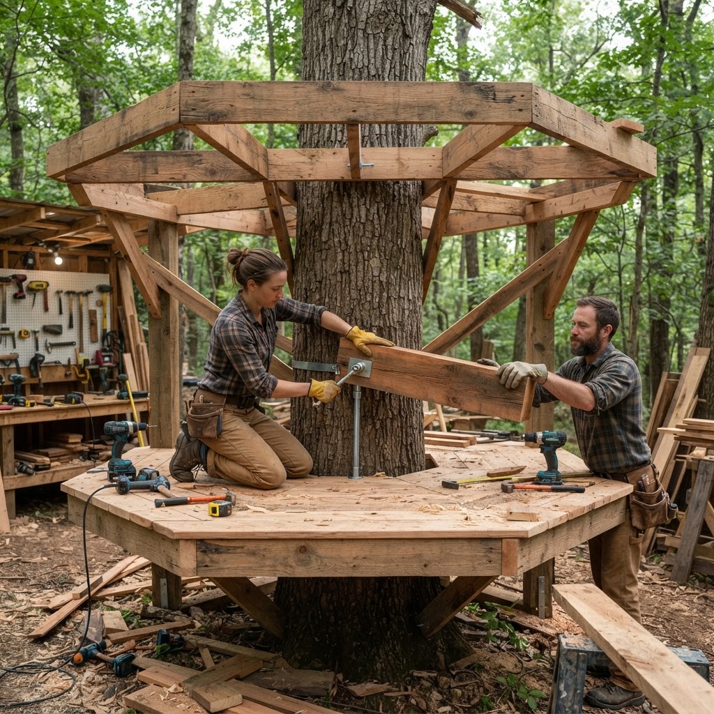 Bioluminescent Mycelium-Inlaid Treetop Tea-Alcove — step 1