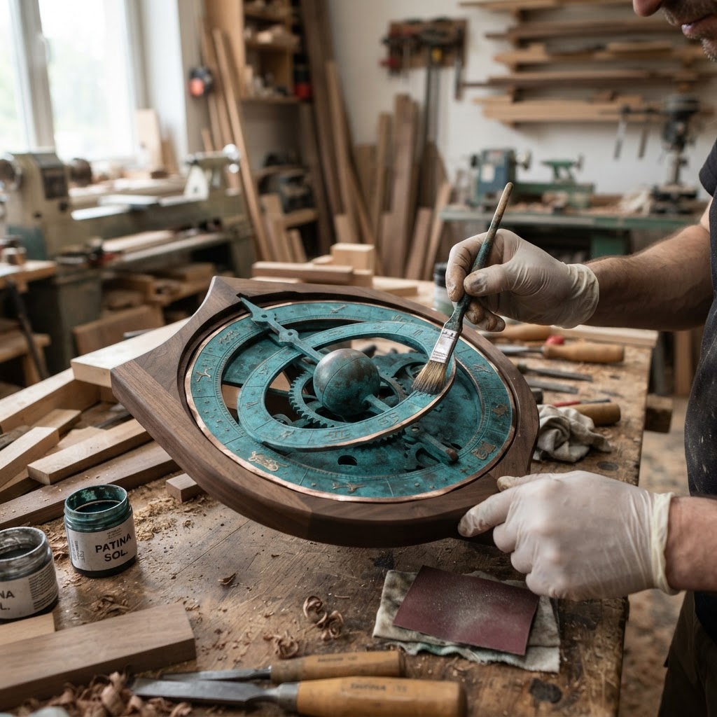 Vintage Patinated Copper Celestial Astrolabe Seed Orbital — step 2