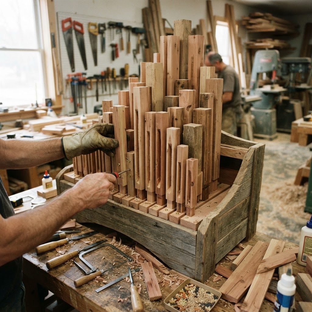 Weathered Salvage Pipe Organ Seed Console — step 2