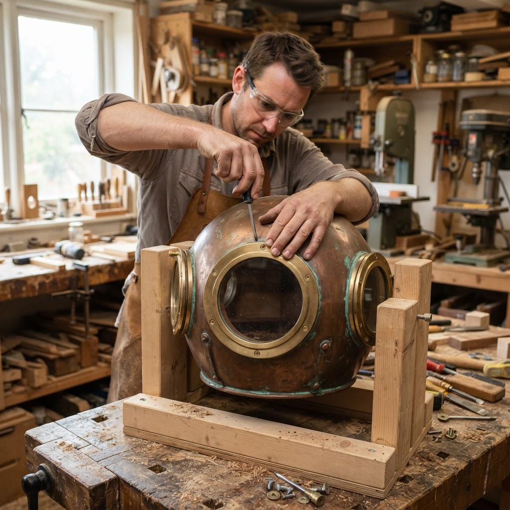 Vintage Patinated Copper Diving Bell Seed Chamber — step 3