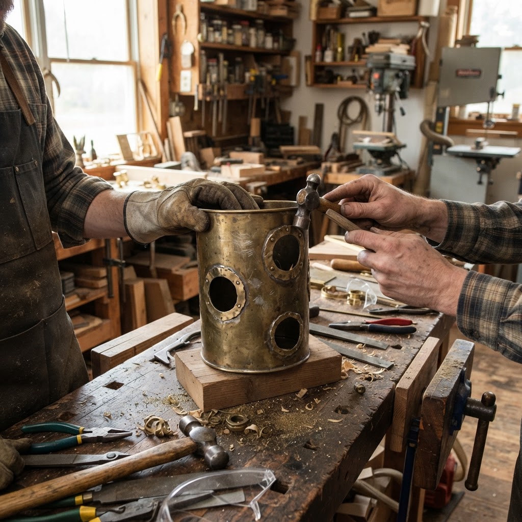 Vintage Brass Ornate Diving Helmet Lantern Bird Feeder — step 1