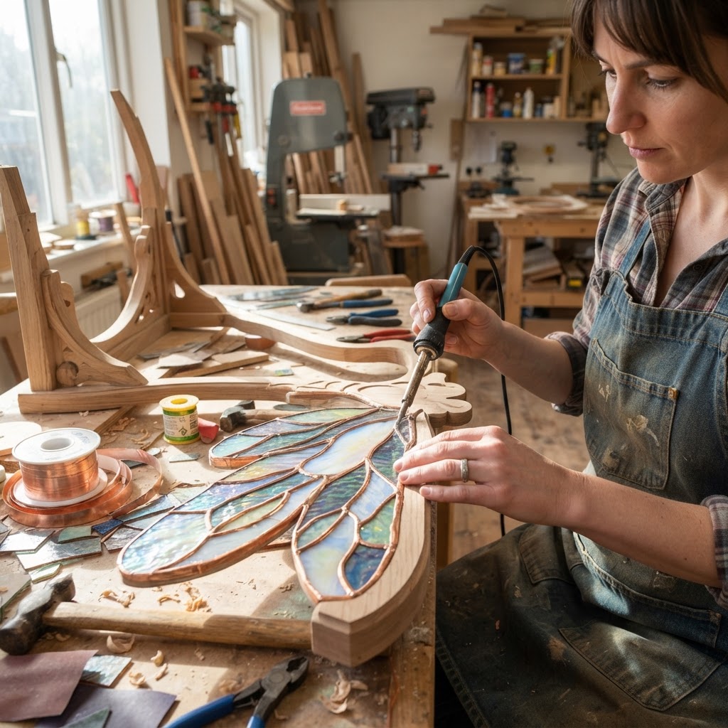 Art Nouveau Dragonfly Wing Stained Glass Seed Aviary — step 3