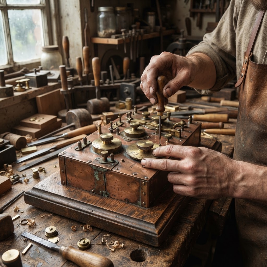 Vintage Patinated Copper Victorian Telegraphic Wheatstone Bridge Seed Resistor — step 3
