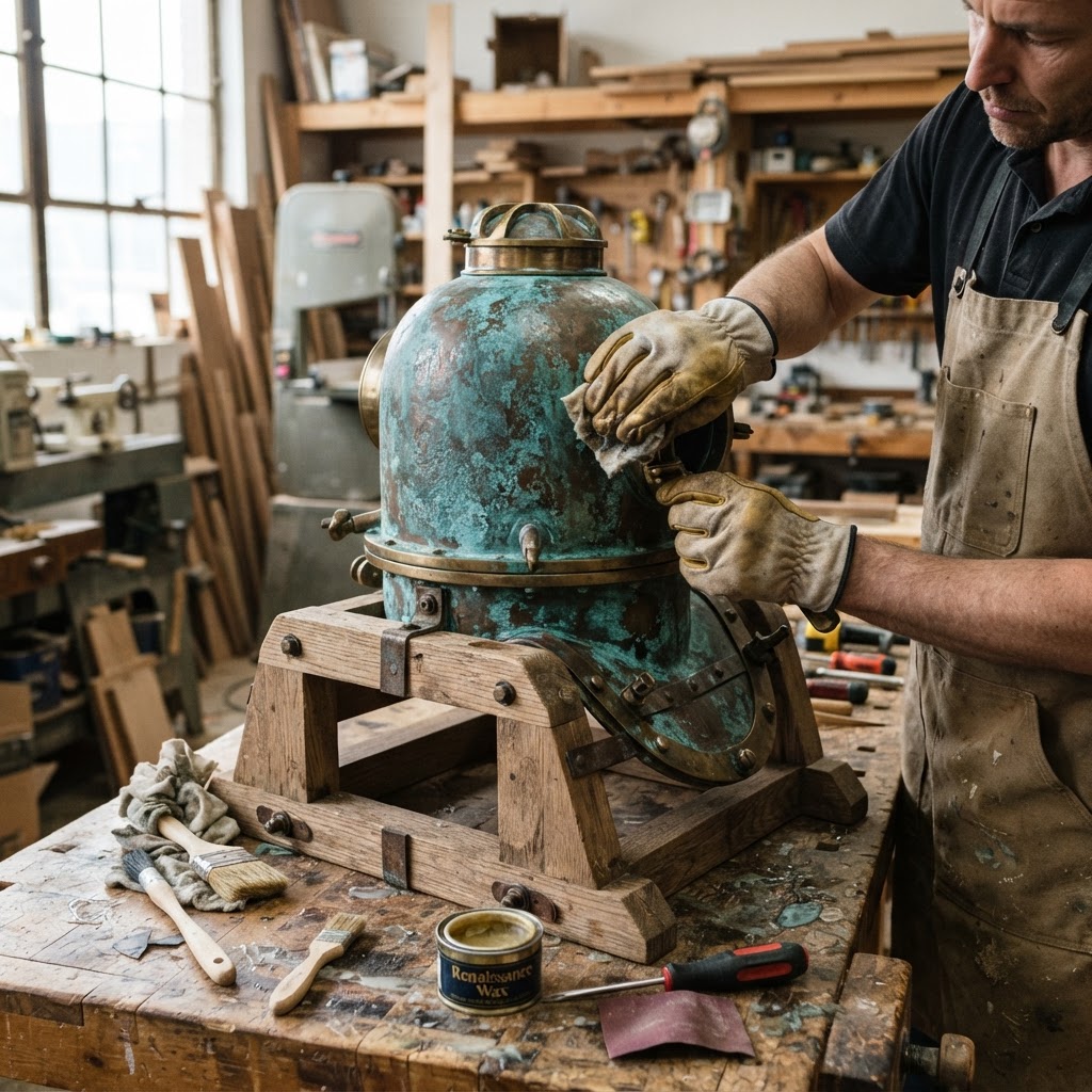 Vintage Patinated Copper Diving Bell Seed Chamber — step 3
