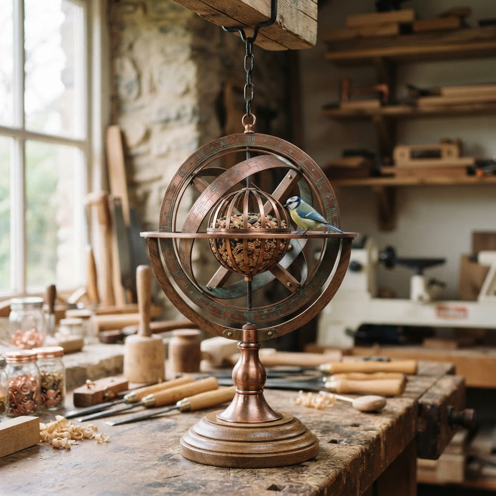 Vintage Patinated Copper Victorian Armillary Sphere Seed Globe