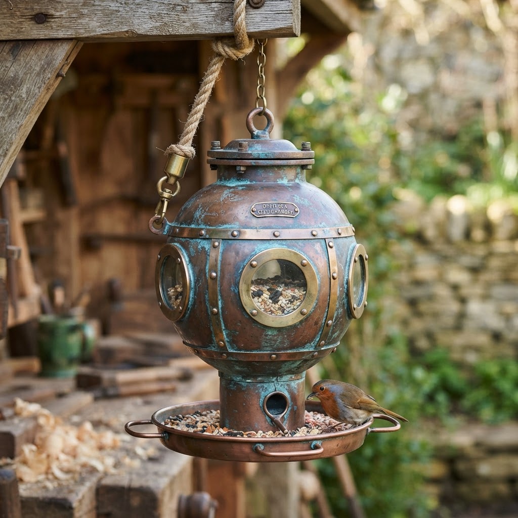 Vintage Patinated Copper Diving Bell Seed Chamber
