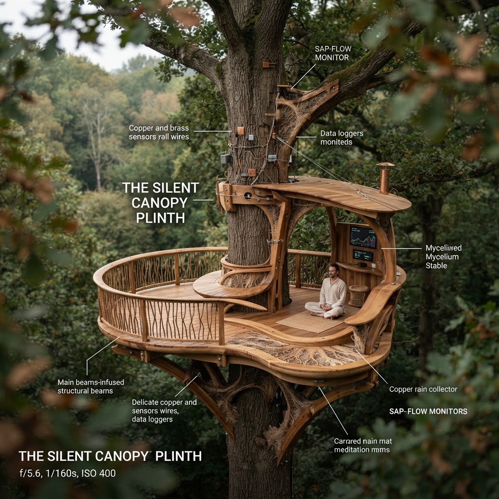Bespoke Treetop Dendritic Mycelium-Infused Phyto-Chrono Sap-Flow Canopy Storm-Tracing Meditation Plinth