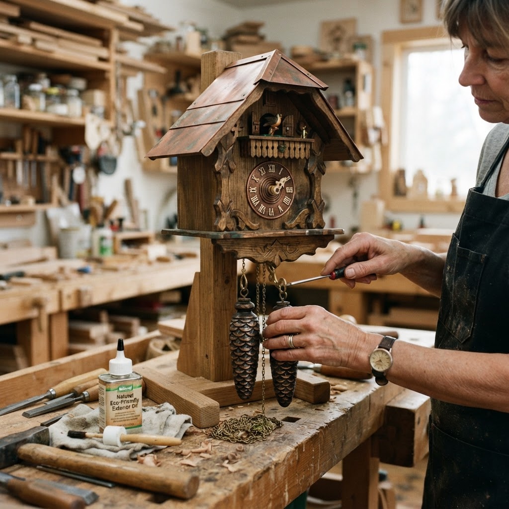 Vintage Patinated Copper Cuckoo Clock Seed Chalet — step 4