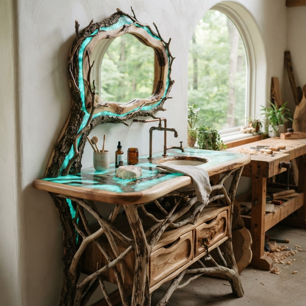 Bespoke Treetop Dendritic Mycelium-Infused Phyto-Luminescent Dew-Harvesting Vanity