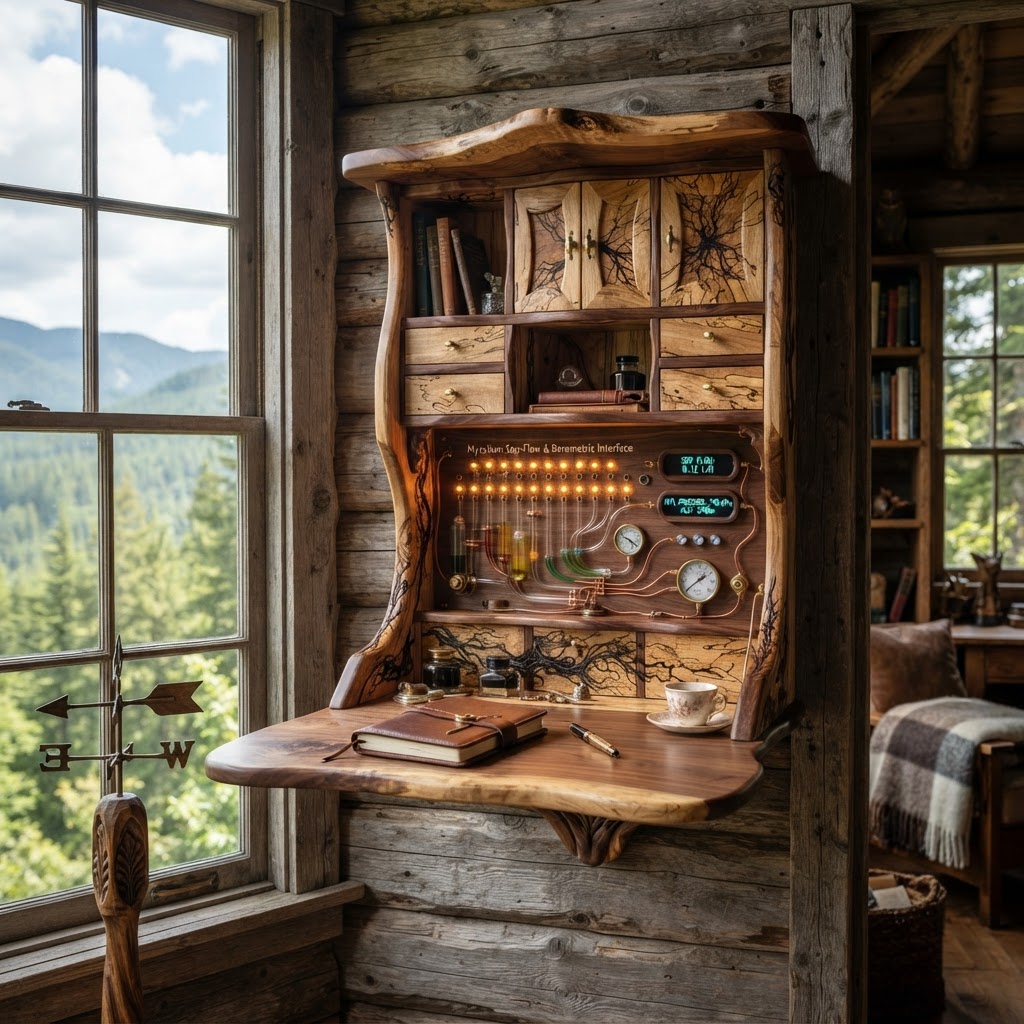 Bespoke Treetop Dendritic Mycelium-Infused Phyto-Baric Sap-Flow Canopy Zephyr-Vane Writing Bureau