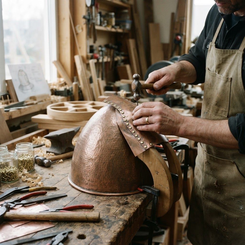 Vintage Patinated Copper Diving Bell Seed Chamber — step 1