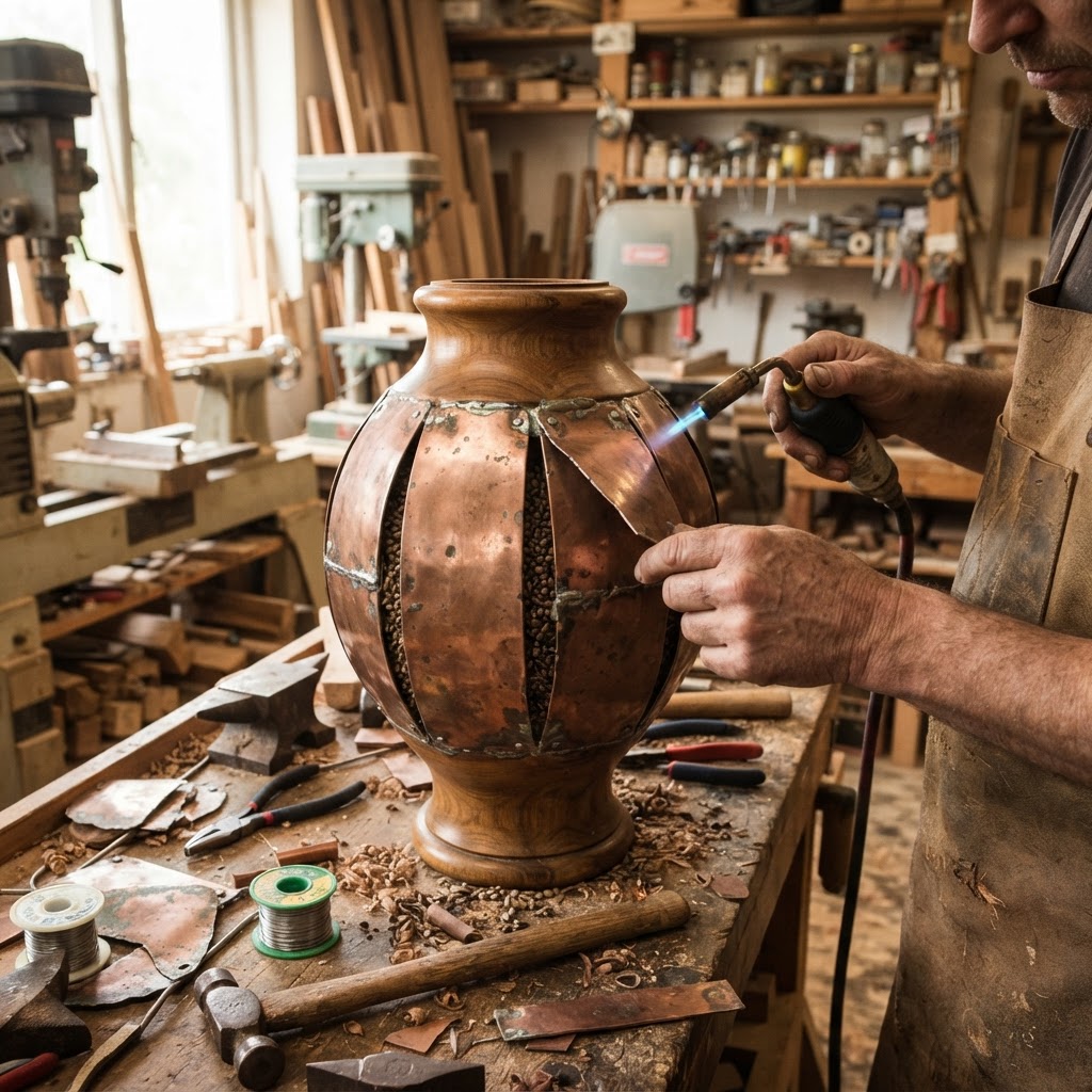 Vintage Patinated Copper Diving Suit Weighted Brass Ballast Seed Chamber — step 2