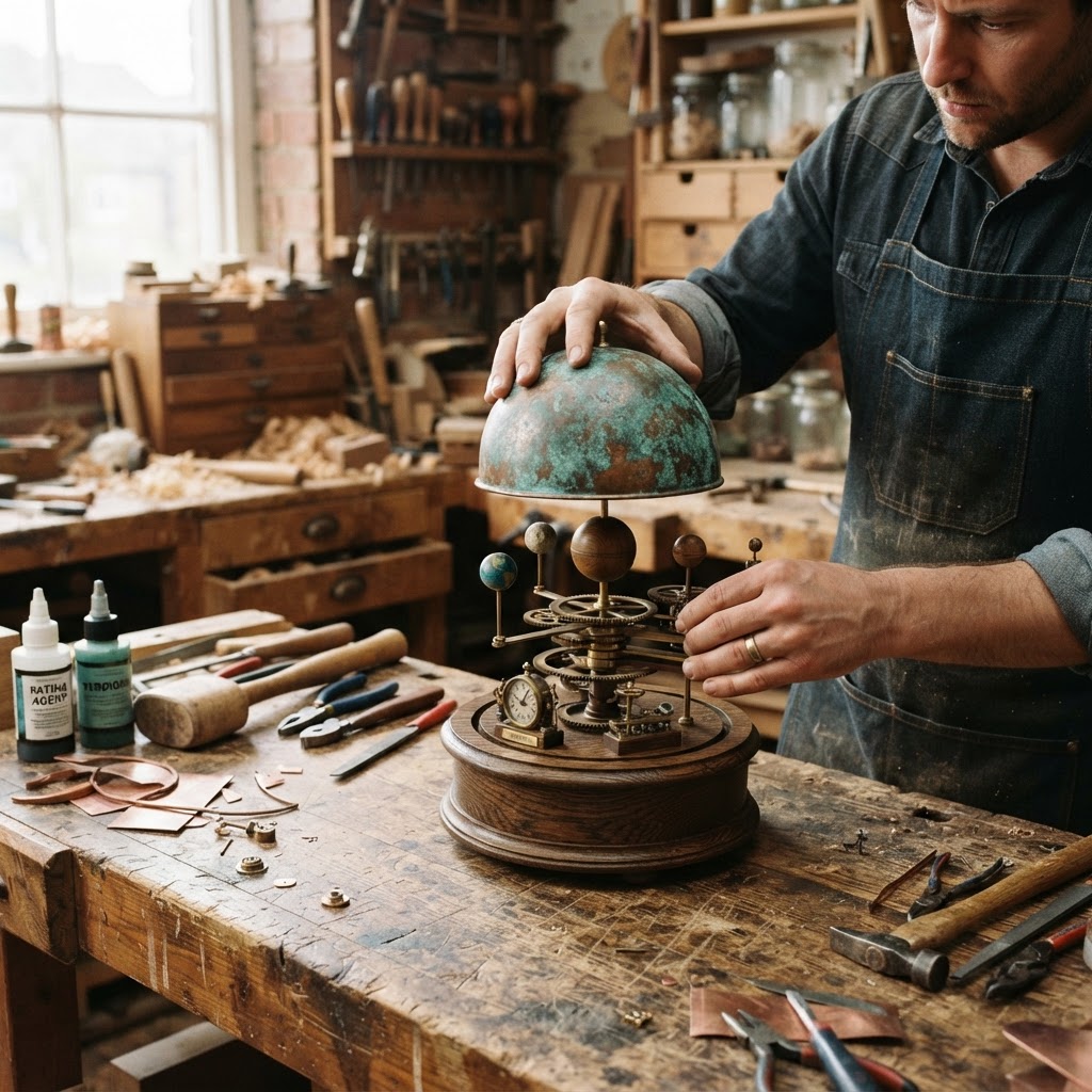 Vintage Patinated Copper Victorian Orrery Seed Planetarium — step 2